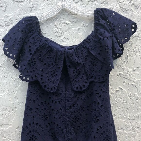 CYNTHIA STEFFE Blue Eyelett Off Shoulder Dress 0 - Picture 5 of 13